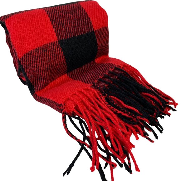 Oversized Tartan Buffalo Plaid Scarf Wrap Shawl Fringe Winter Weather Checked - Picture 4 of 7
